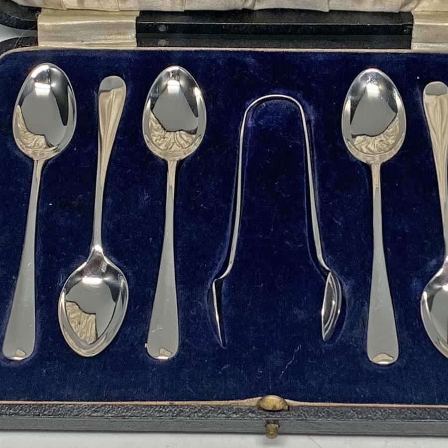 Hallmarked Silver Rat Tail Tea Spoon Set Birmingham 1924