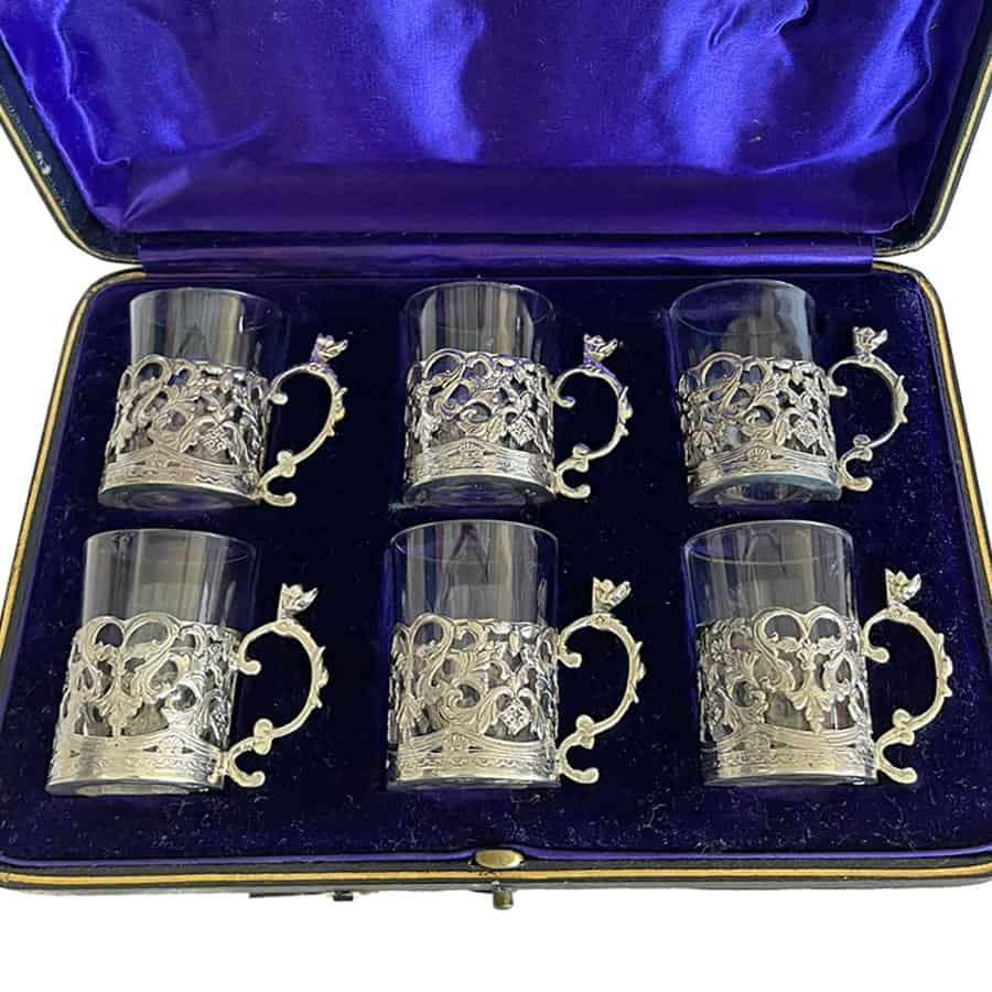 Hallmarked Silver Shot Glass Set Chester 1909