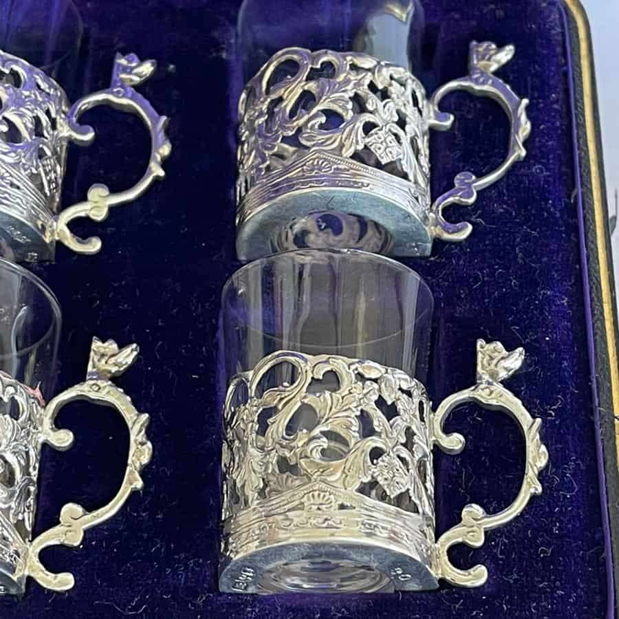 Hallmarked Silver Shot Glass Set Chester 1909