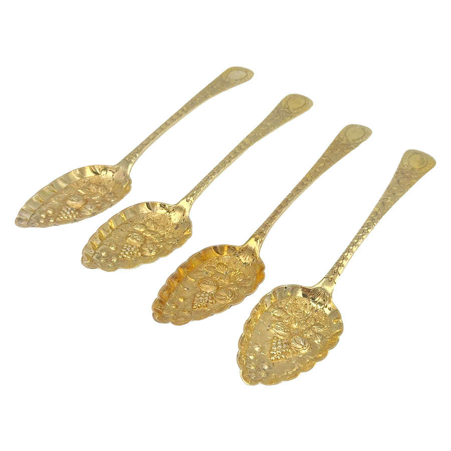 Irish Silver Set Of Four Gilded Berry Spoons Dublin 1805 John Power