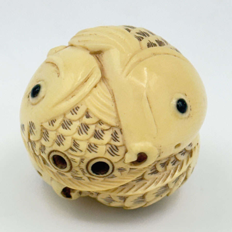Japanese Ivorine Netsuke Carp Signed 19th