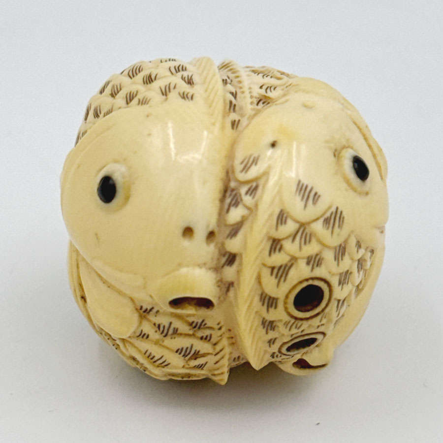 Japanese Ivorine Netsuke Carp Signed 19th