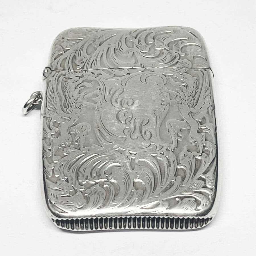 Large Embossed Silver Vesta Case