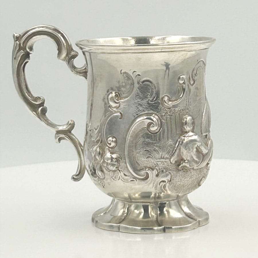 London 1858 Hallmarked Silver Christening Mug Henry Holland