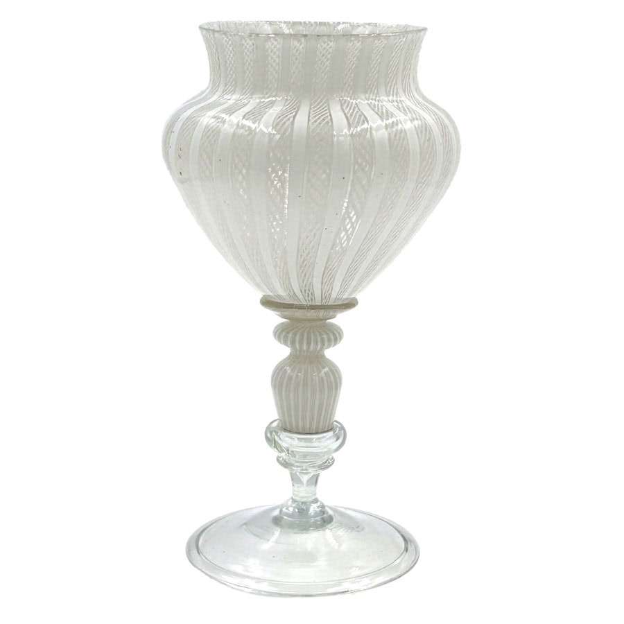 Murano Venetian Three Bubble Glass Goblet