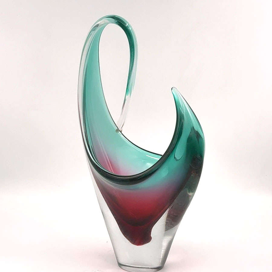 Murano Somerso Red To Aqua Free Form Large Glass Centre Piece Vase C1970