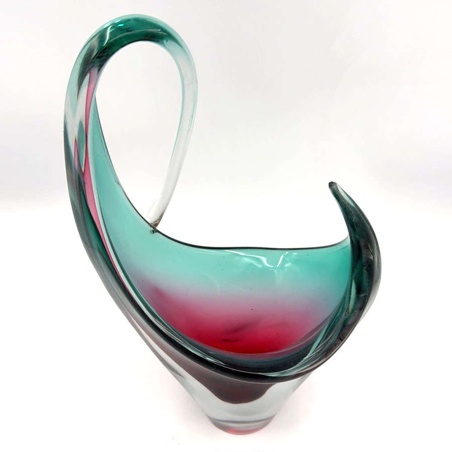 Murano Somerso Red To Aqua Free Form Large Glass Centre Piece Vase C1970