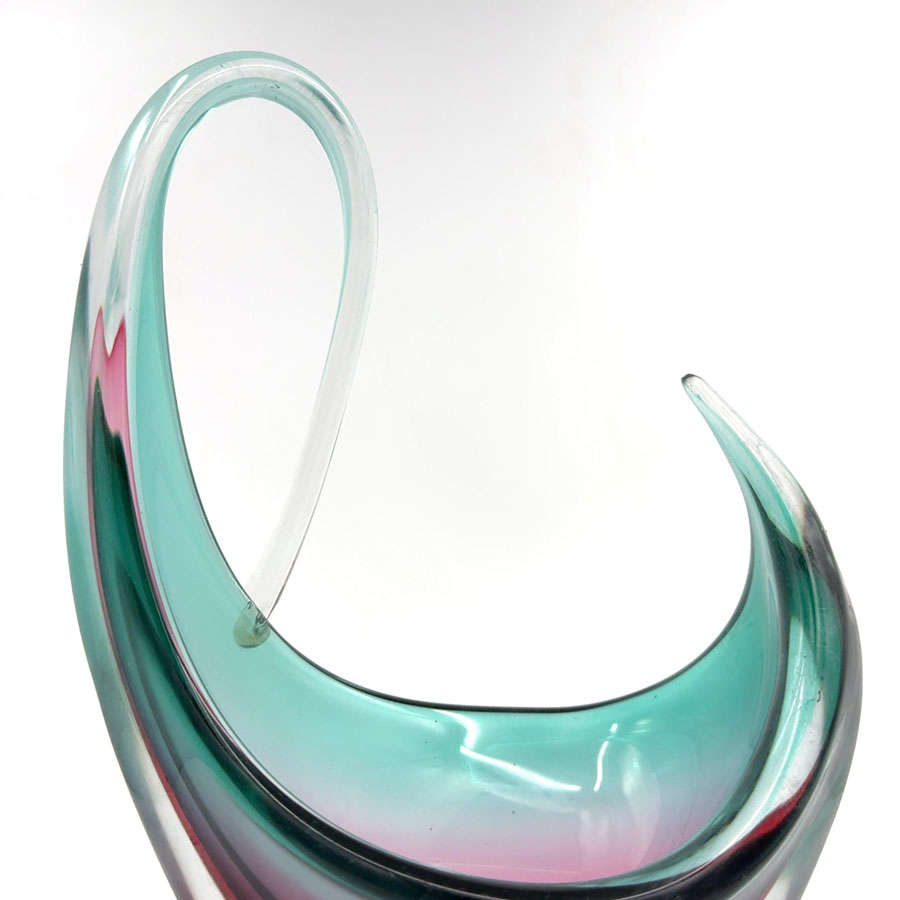 Murano Somerso Red To Aqua Free Form Large Glass Centre Piece Vase C1970