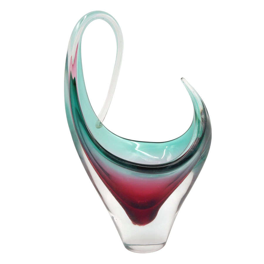 Murano Somerso Red To Aqua Free Form Large Glass Centre Piece Vase C1970