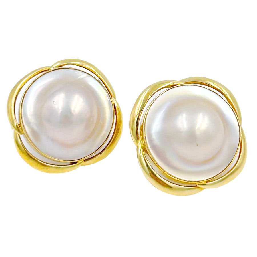 Pair 14ct Gold Mabé Pearl Earrings