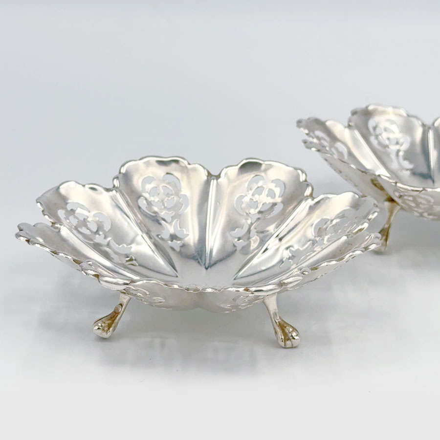 Pair Art Nouveau Hallmarked Silver Bon Bon Dishes Birmingham 1906