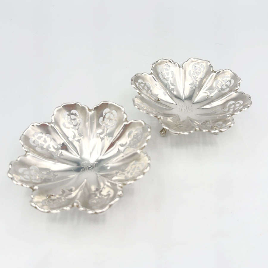 Pair Art Nouveau Hallmarked Silver Bon Bon Dishes Birmingham 1906