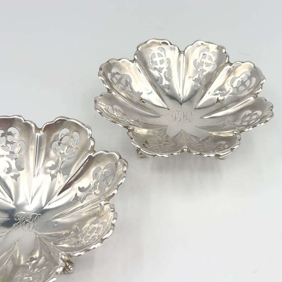 Pair Art Nouveau Hallmarked Silver Bon Bon Dishes Birmingham 1906