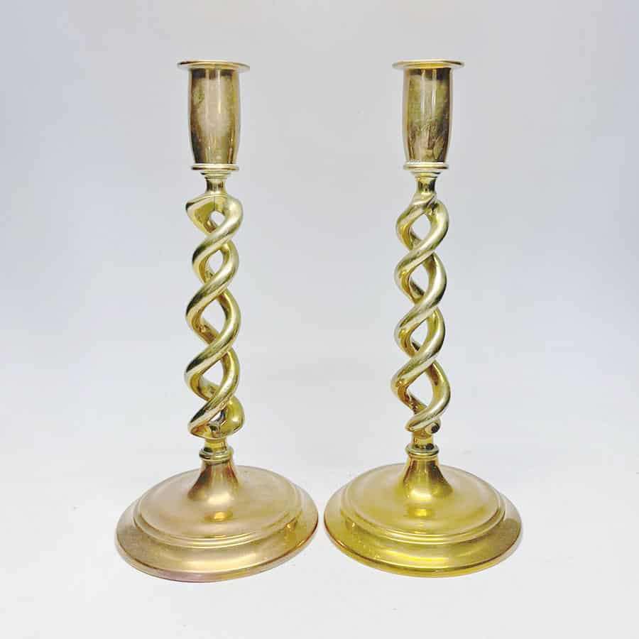 Pair Early Brass Barley Twist Candlesticks