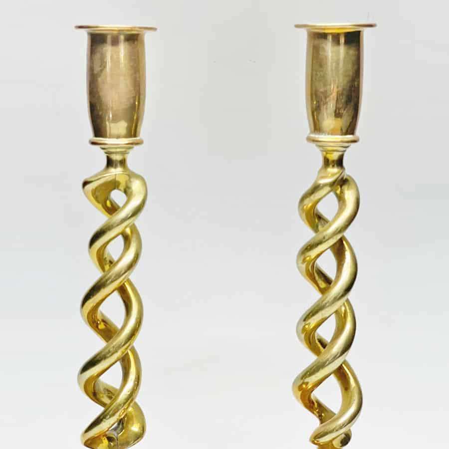 Pair Early Brass Barley Twist Candlesticks