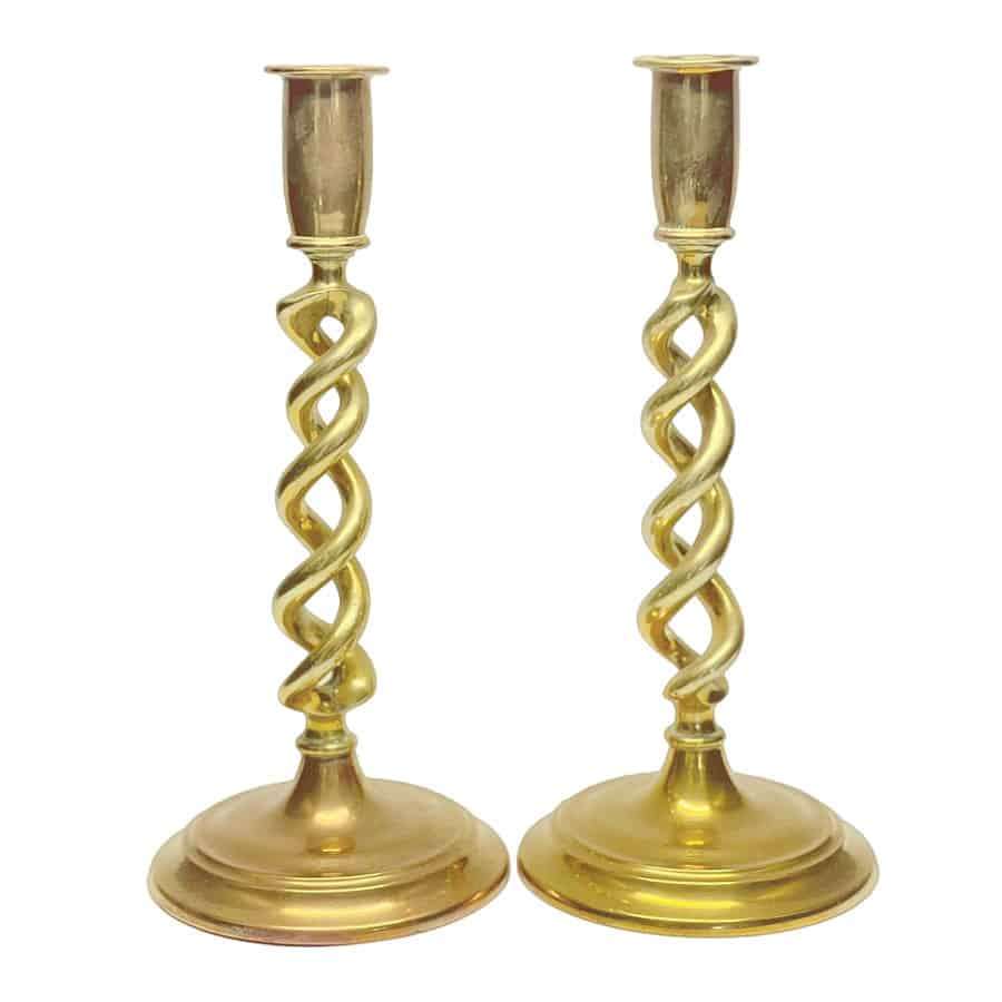 Pair Early Brass Barley Twist Candlesticks
