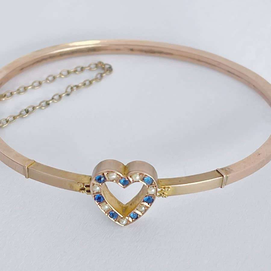 9ct Rose Gold Bangle Sapphire and Seed Pearl Bangle