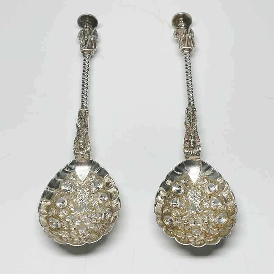 Rare Pair Birmingham 1887 Apostle Berry Spoons