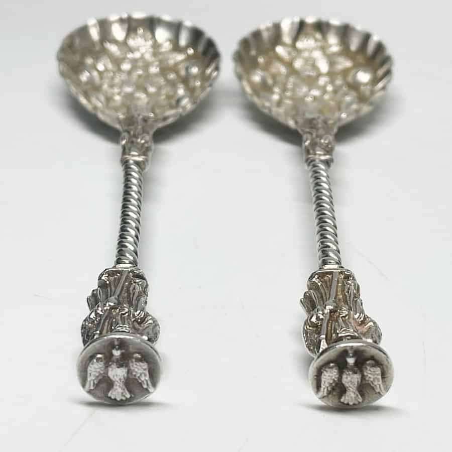 Rare Pair Birmingham 1887 Apostle Berry Spoons