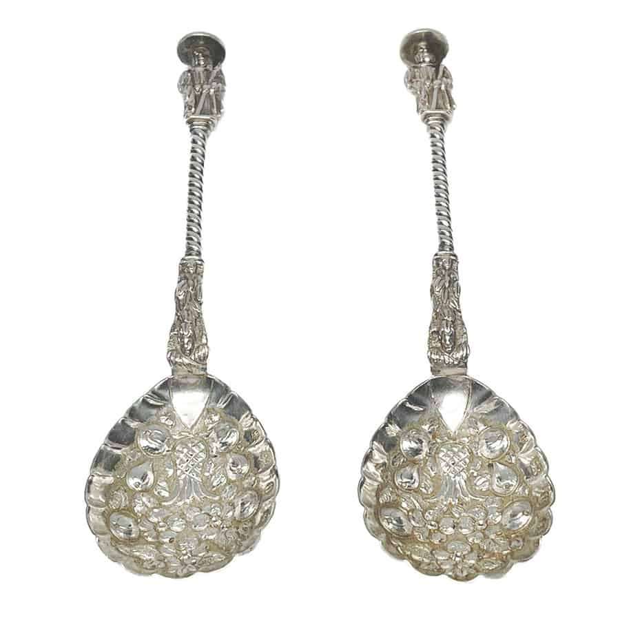 Rare Pair Birmingham 1887 Apostle Berry Spoons