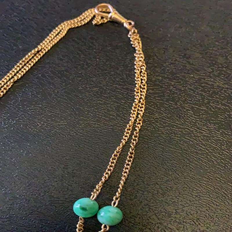 18ct Gold Muff Chain With Jade Beads
