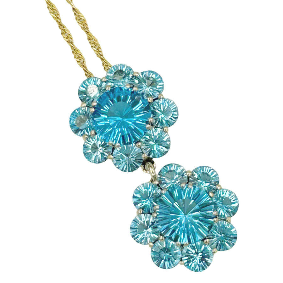 Stunning Topaz 18ct Daisy Pendant On 9ct Chain