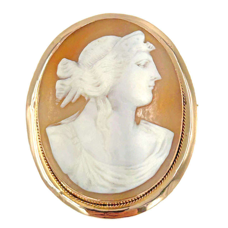 Victorian 9ct Gold Conch Shell Cameo Lady With Hair Up