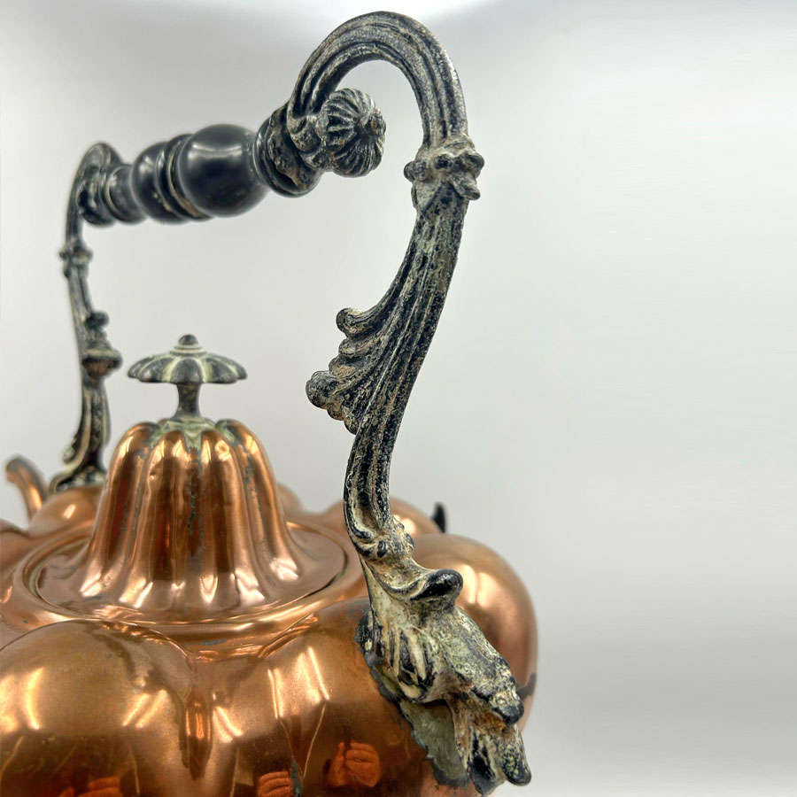 Victorian Copper Pumpkin Shape Kettle Perculator On Cast Metal Stand C1890