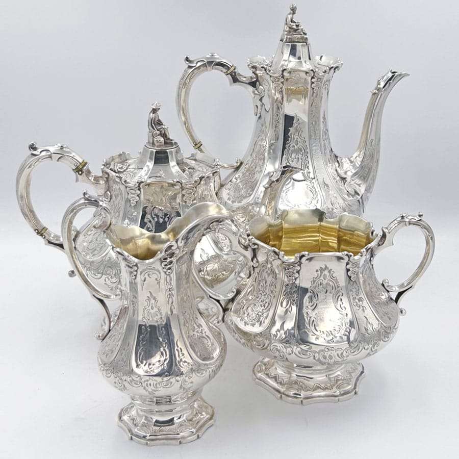 Victorian Hallmarked Silver Four Piece Tea Service London 1853 Barnard