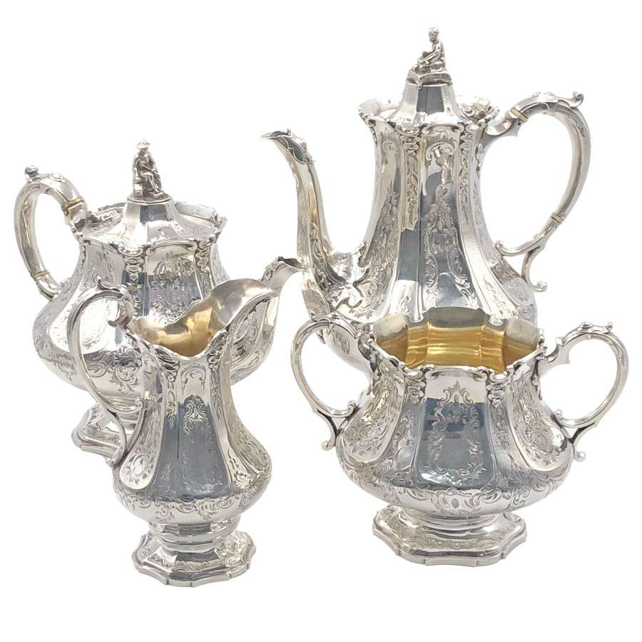 Victorian Hallmarked Silver Four Piece Tea Service London 1853 Barnard