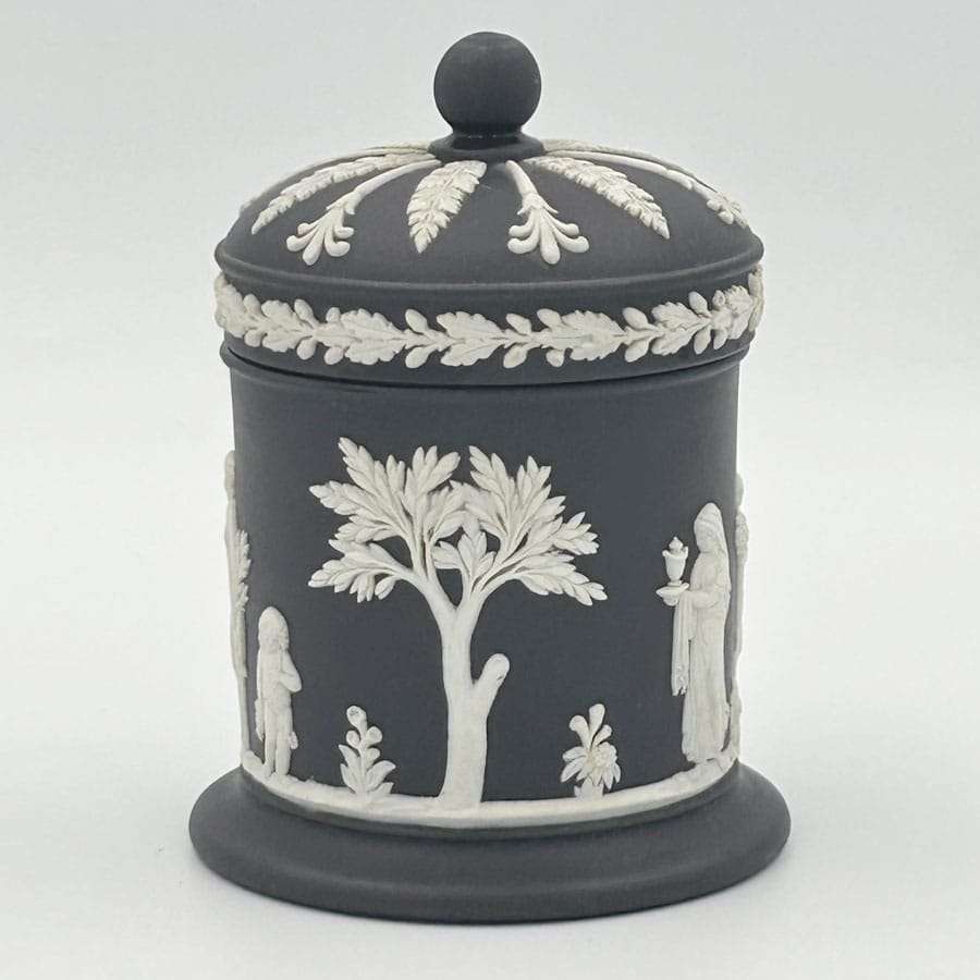 Wedgwood Jasperware Black Basalt Maidens Jar and Cover