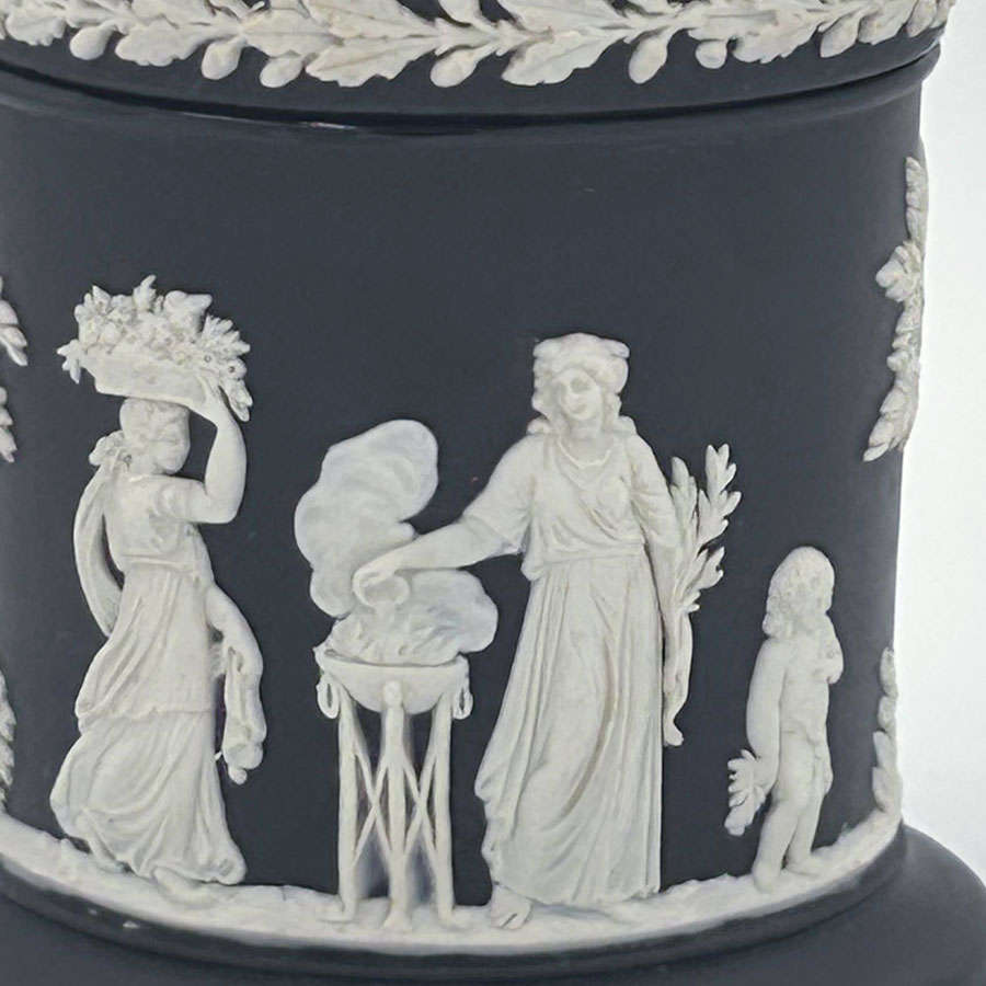 Wedgwood Jasperware Black Basalt Maidens Jar and Cover