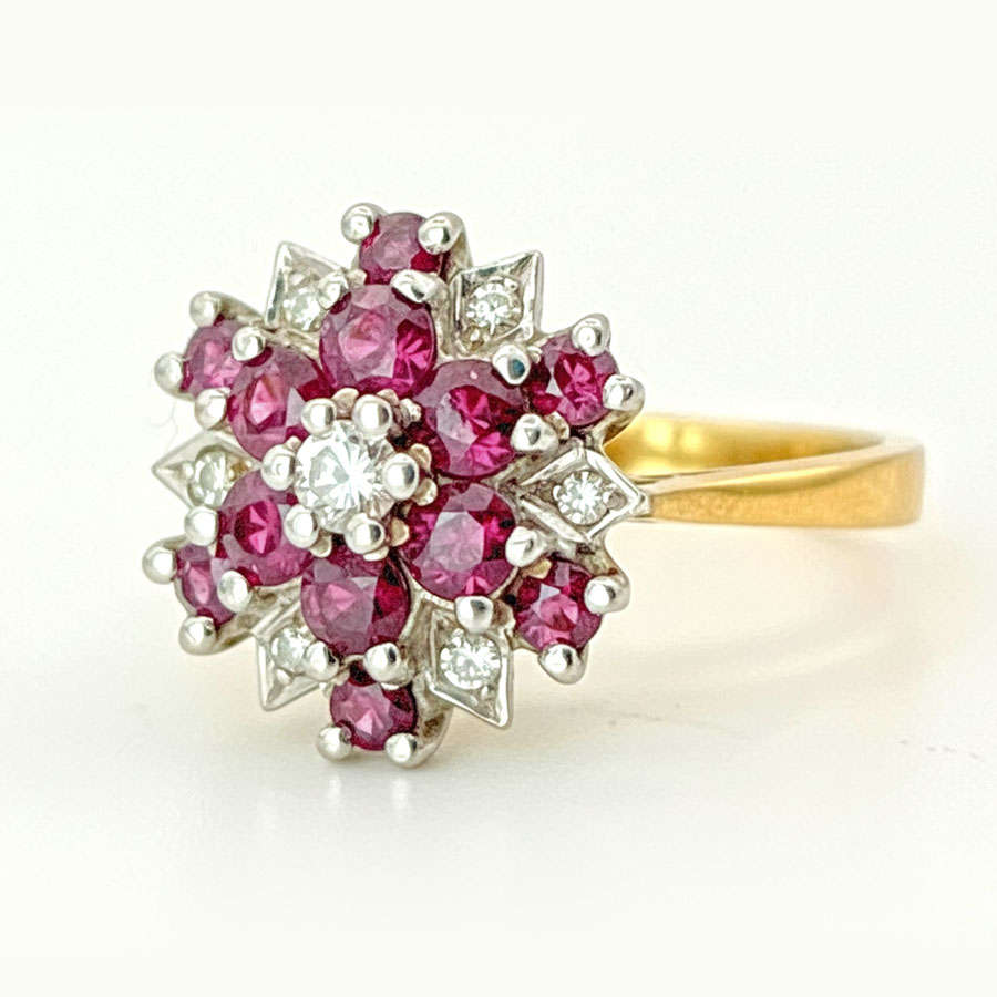 18ct Gold Ruby And Diamond Cluster Ring