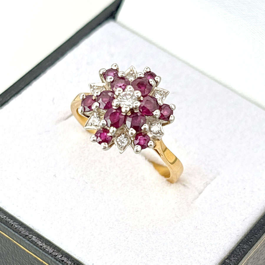 18ct Gold Ruby And Diamond Cluster Ring