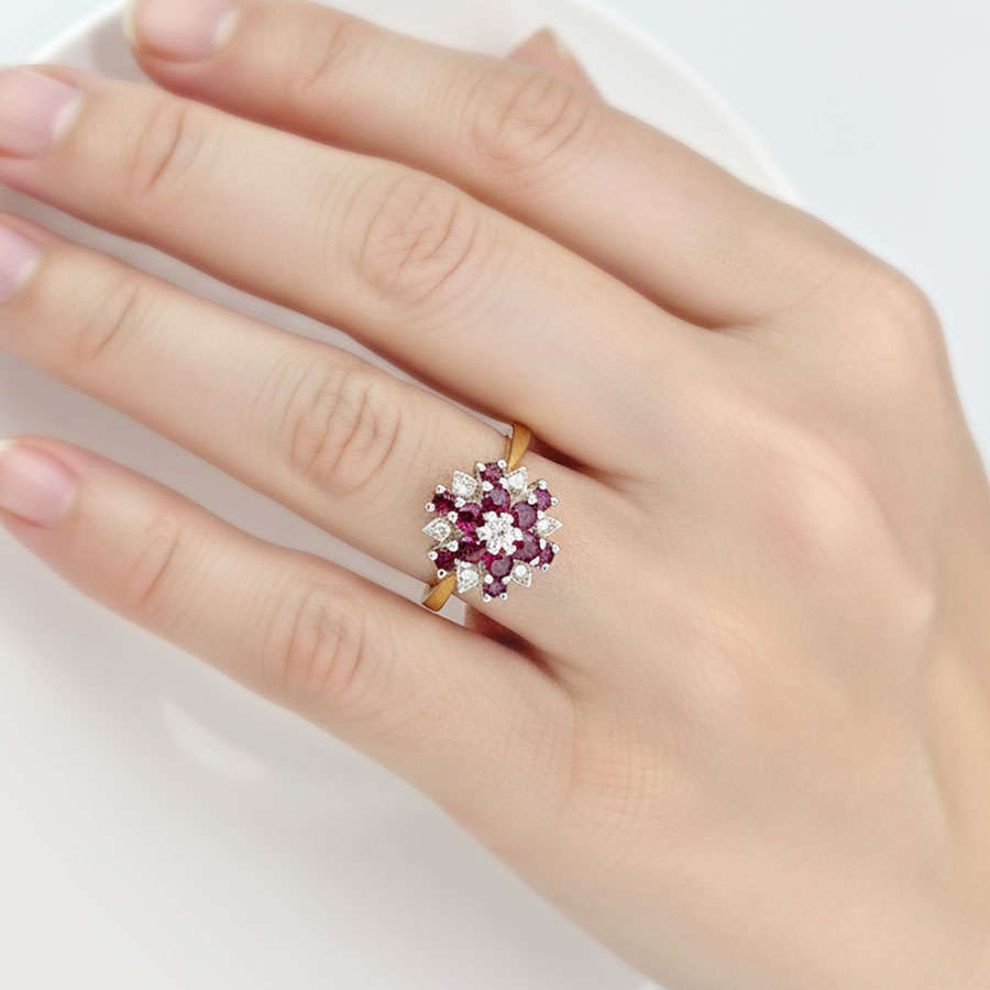 18ct Gold Ruby And Diamond Cluster Ring