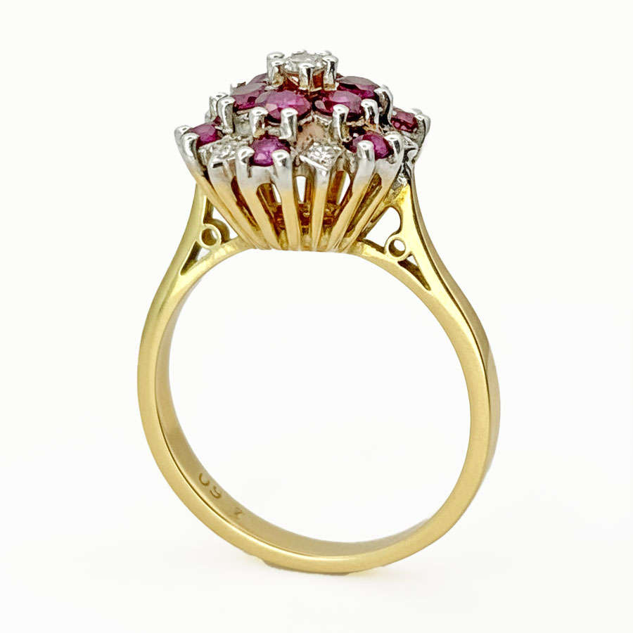 18ct Gold Ruby And Diamond Cluster Ring