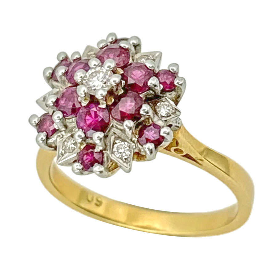 18ct Gold Ruby And Diamond Cluster Ring
