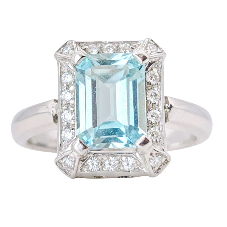 18ct White Gold Aquamarine and Diamond Dress Ring