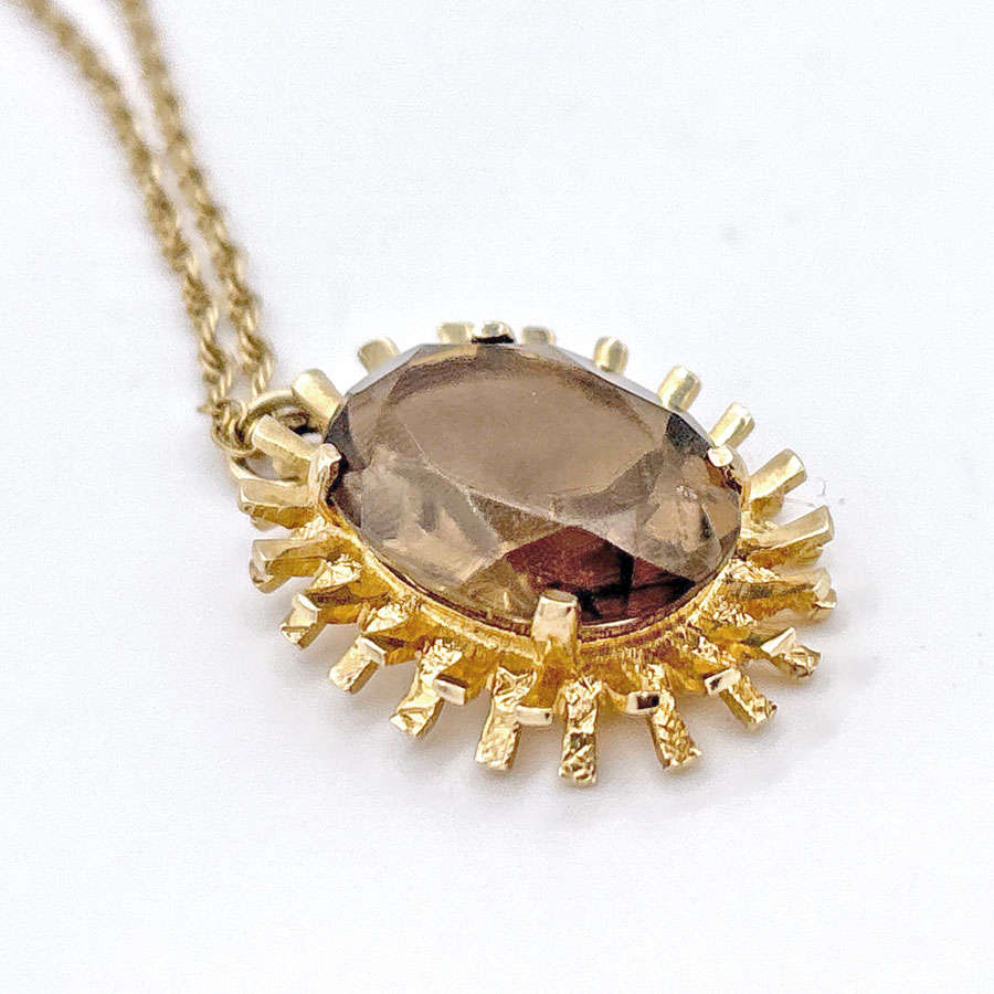 9ct Gold Smokey Topaz Pendant and Chain