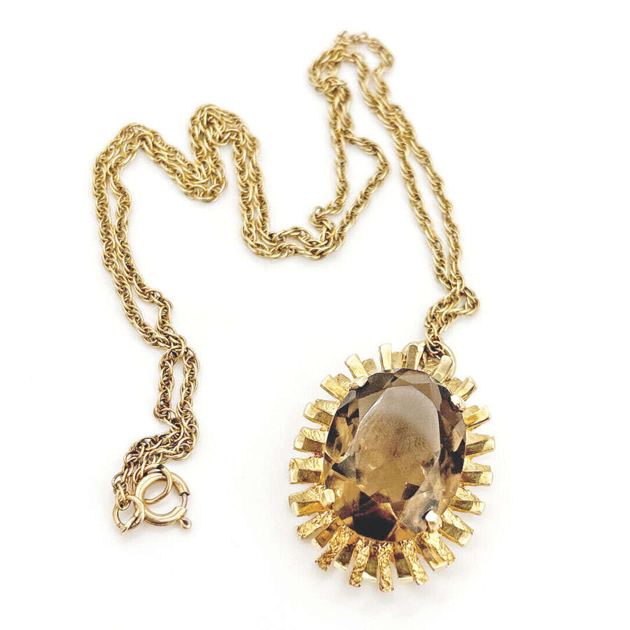 9ct Gold Smokey Topaz Pendant and Chain