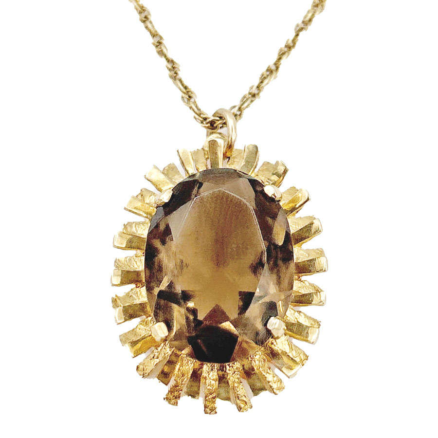 9ct Gold Smokey Topaz Pendant and Chain