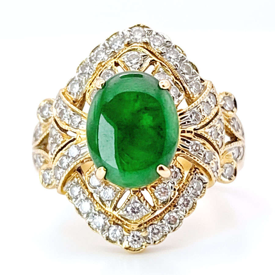 18ct Gold Jade And Diamond Dress Ring