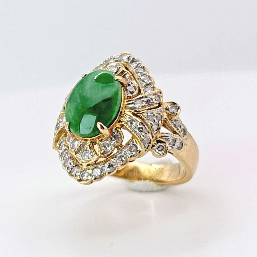 18ct Gold Jade And Diamond Dress Ring