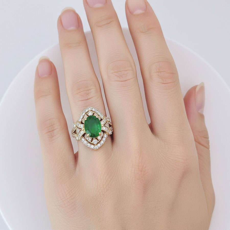 18ct Gold Jade And Diamond Dress Ring