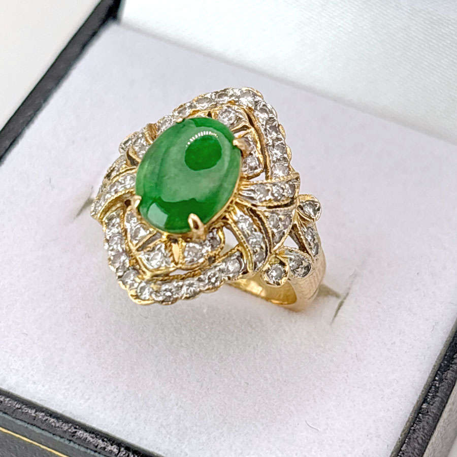 18ct Gold Jade And Diamond Dress Ring