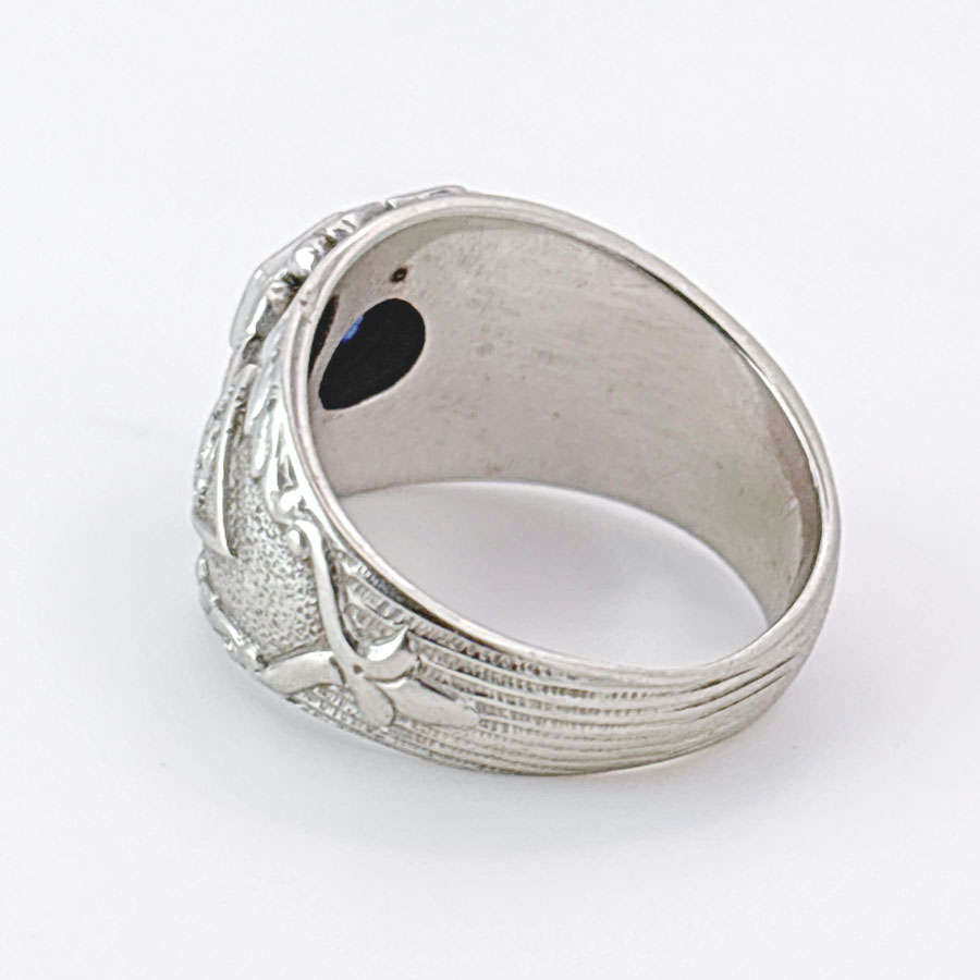 14ct White Gold Masonic Level 32 Ring with Sapphire