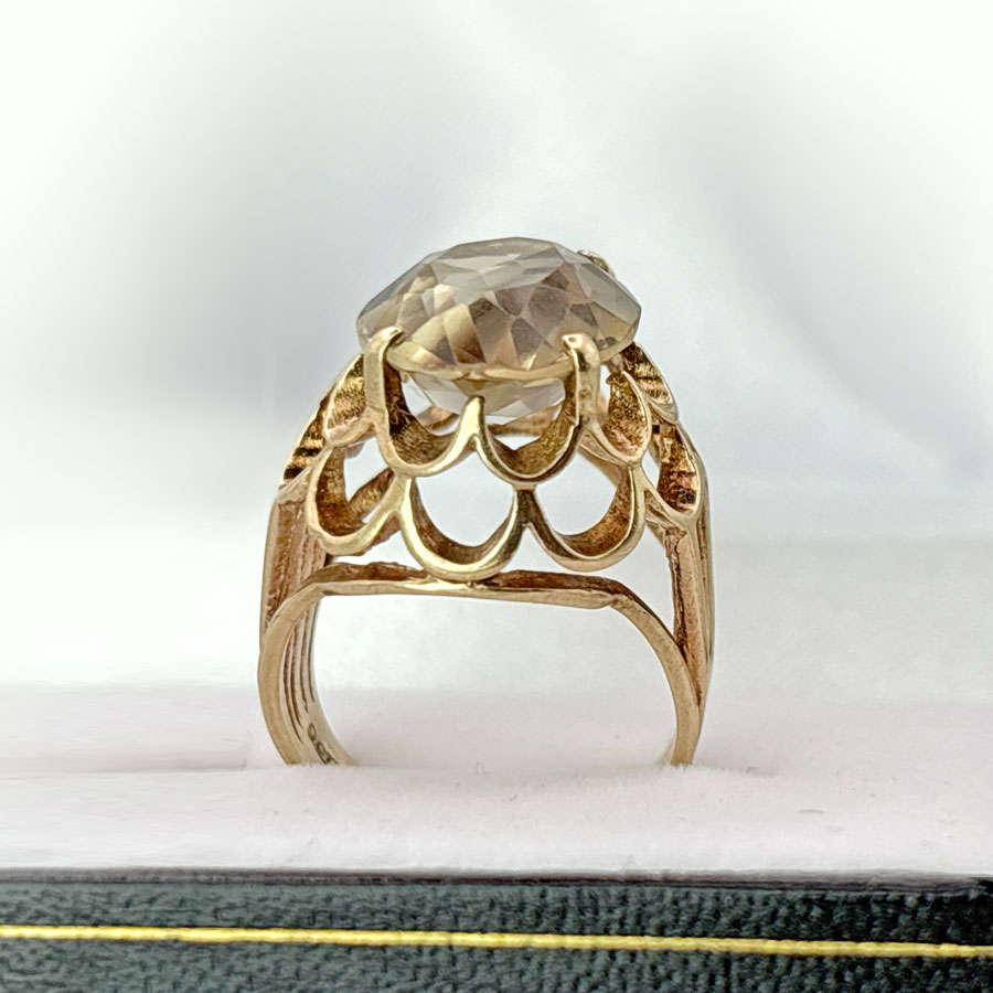 9ct Gold Smokey Topaz Ring Set In