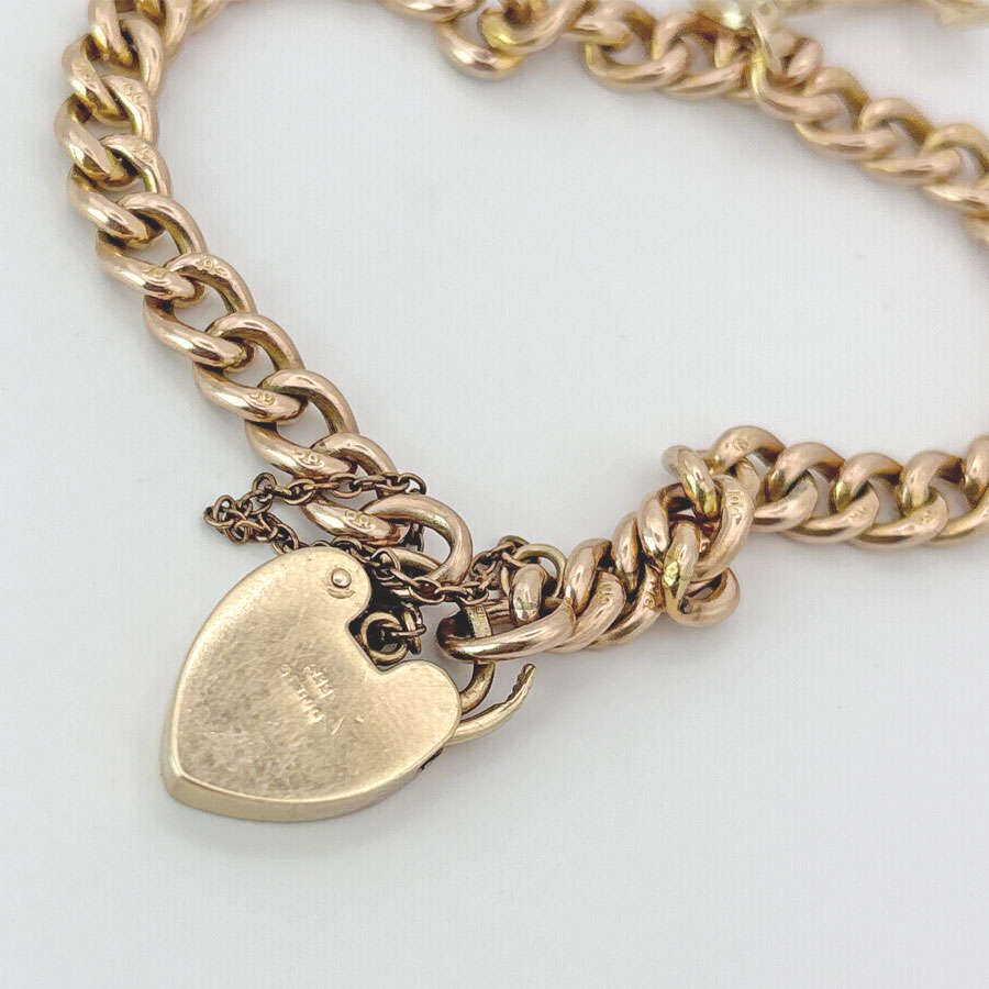 Victorian 9ct Gold Curb Chain Bracelet and Heart Padlock Clasp