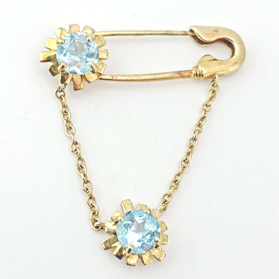 Zandra Rhodes Topaz Gem Set Safety Pin Brooch 9ct