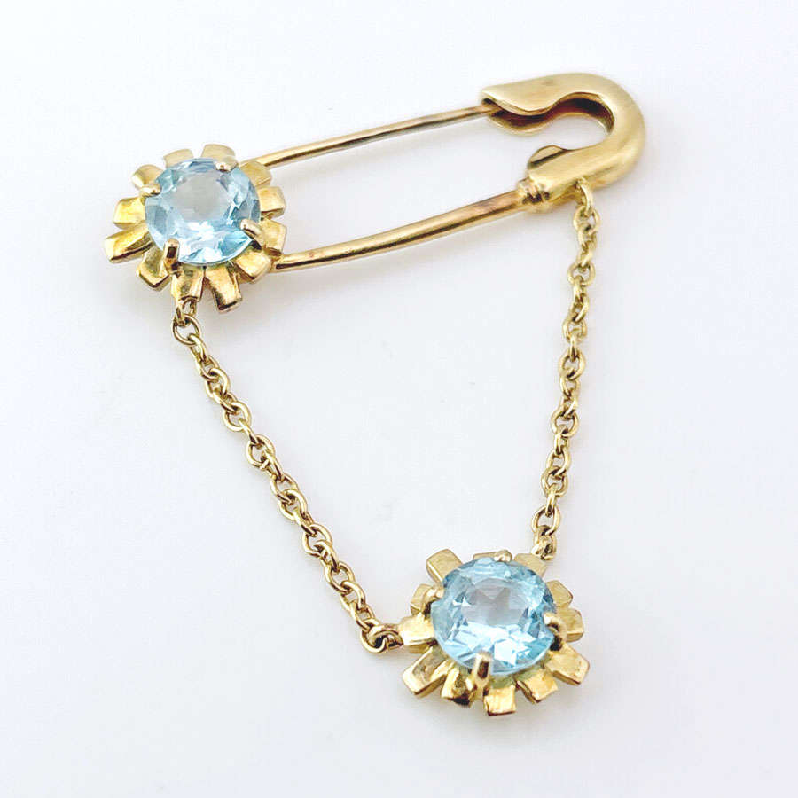 Zandra Rhodes Topaz Gem Set Safety Pin Brooch 9ct